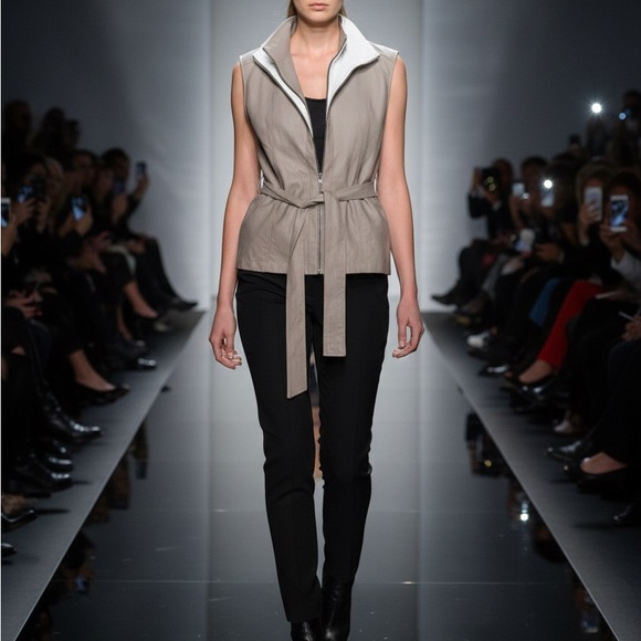 SARAH PACINI Sleeveless Gray Zip-Up Vest with Belt - Picture 2 of 14